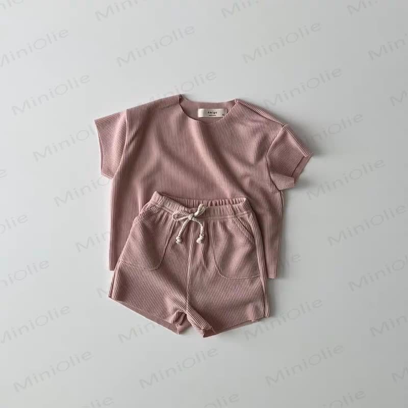 ベビーソフトなリブ編みTシャツとドローストリングショーツのセット - ピンク - 4～5歳 - image 8