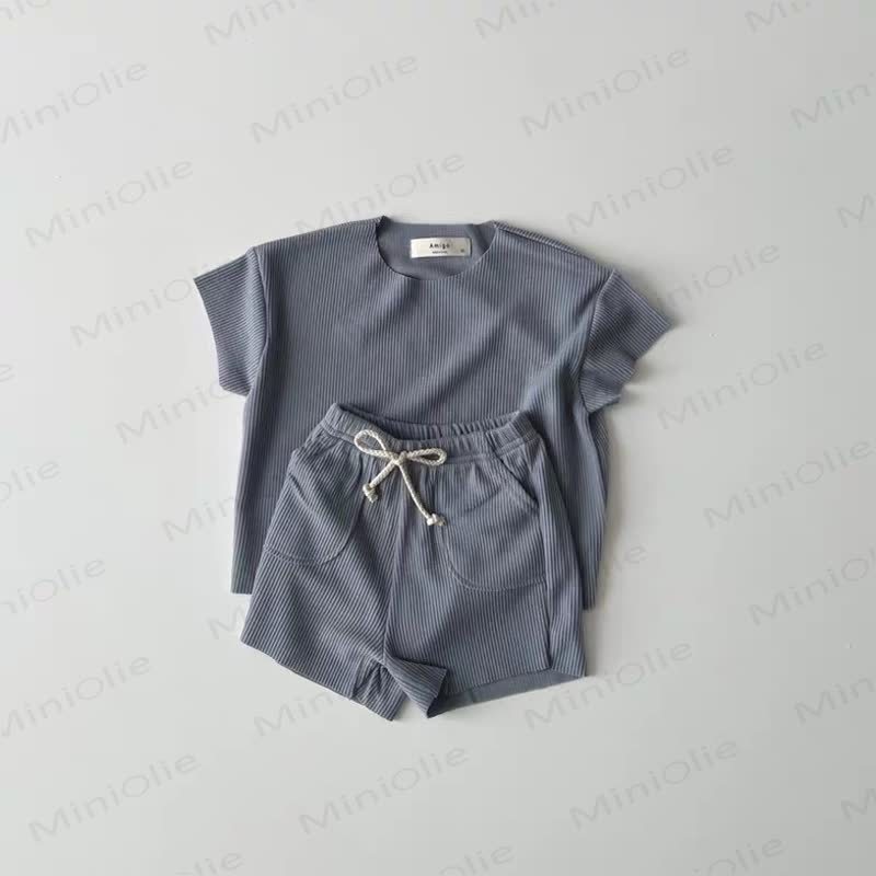 ベビーソフトなリブ編みTシャツとドローストリングショーツのセット - 青 - 4～5歳 - image 9