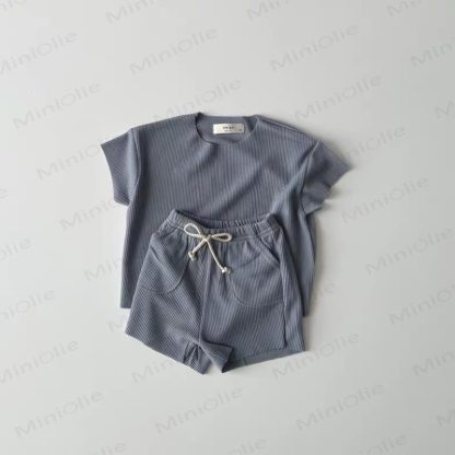 ベビーソフトなリブ編みTシャツとドローストリングショーツのセット - 青 - 4～5歳 - image 9