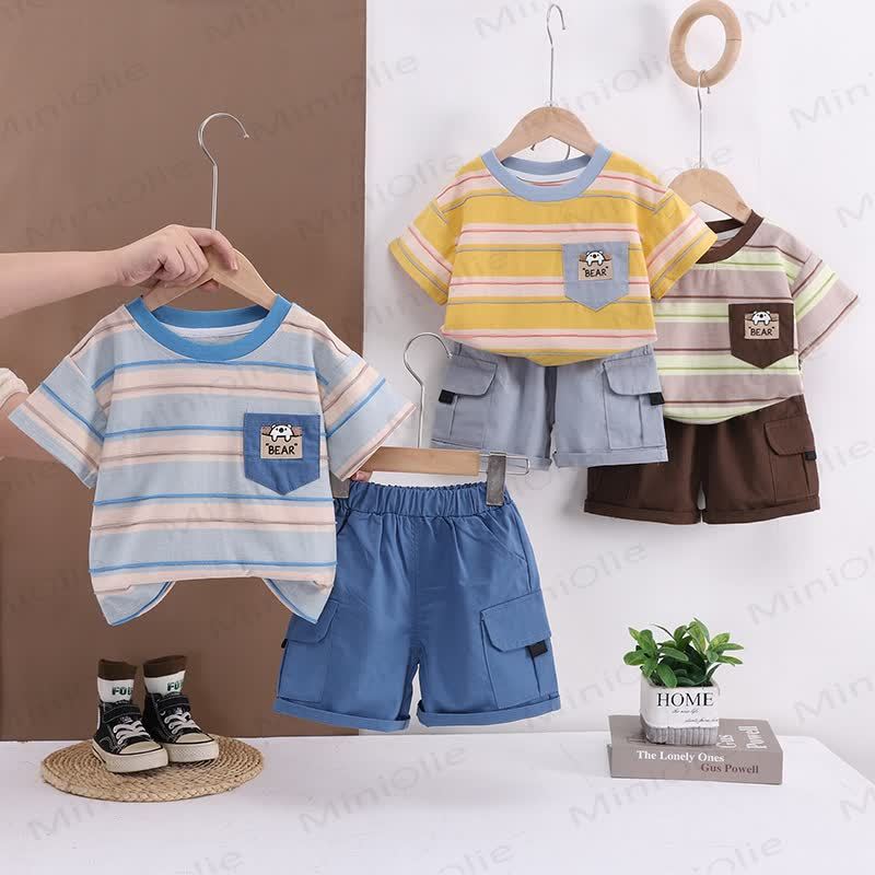 BEARの幼児用ストライプTシャツとショートパンツのセット - 黄色 - 4～5歳 - image 1