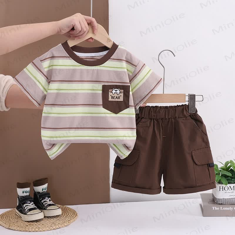 BEARの幼児用ストライプTシャツとショートパンツのセット - 茶色 - 4～5歳 - image 6