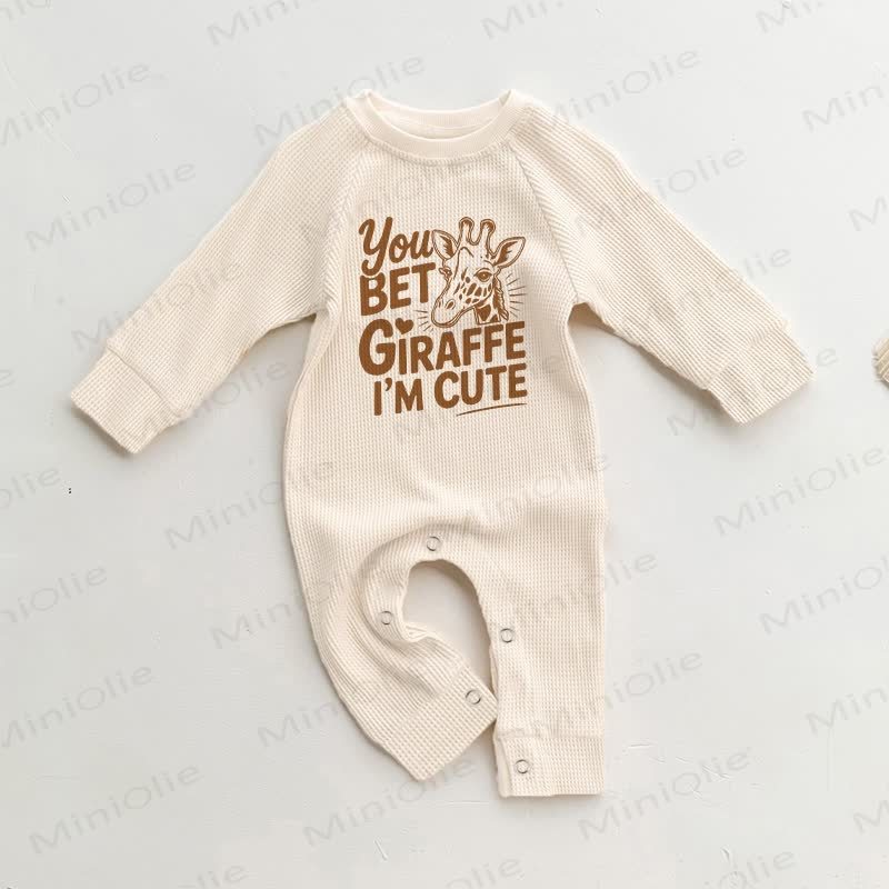 YOU BET GIRAFFE I'M CUTE！ベビーワッフルベージュロンパース - ベージュ - 18～24ヶ月 - image 1