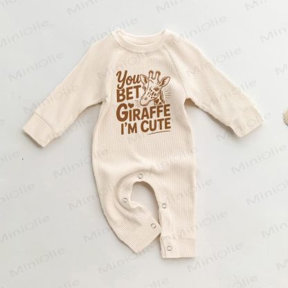 YOU BET GIRAFFE I'M CUTE！ベビーワッフルベージュロンパース - ベージュ - 18～24ヶ月 - image 1