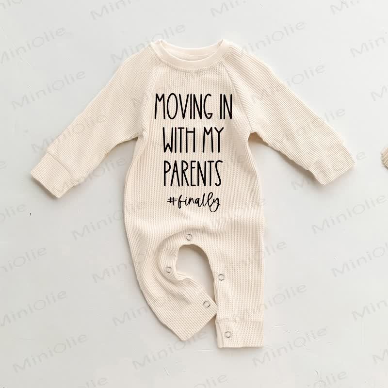MOVING IN WITH MY PARENTS！ #ベビーワッフルベージュロンパース - ベージュ - 18～24ヶ月 - image 1