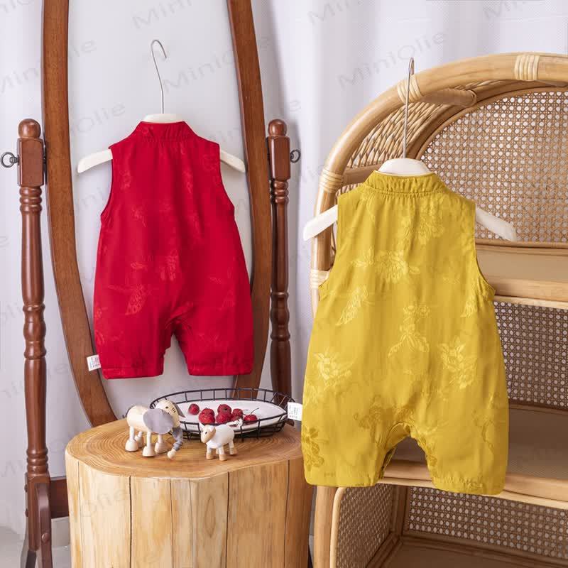 ベビー用結びボタン付きノースリーブロンパース - image 4