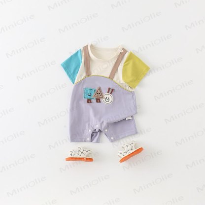 ベビー用カラーブロック幾何学模様パッチロンパース - image 2