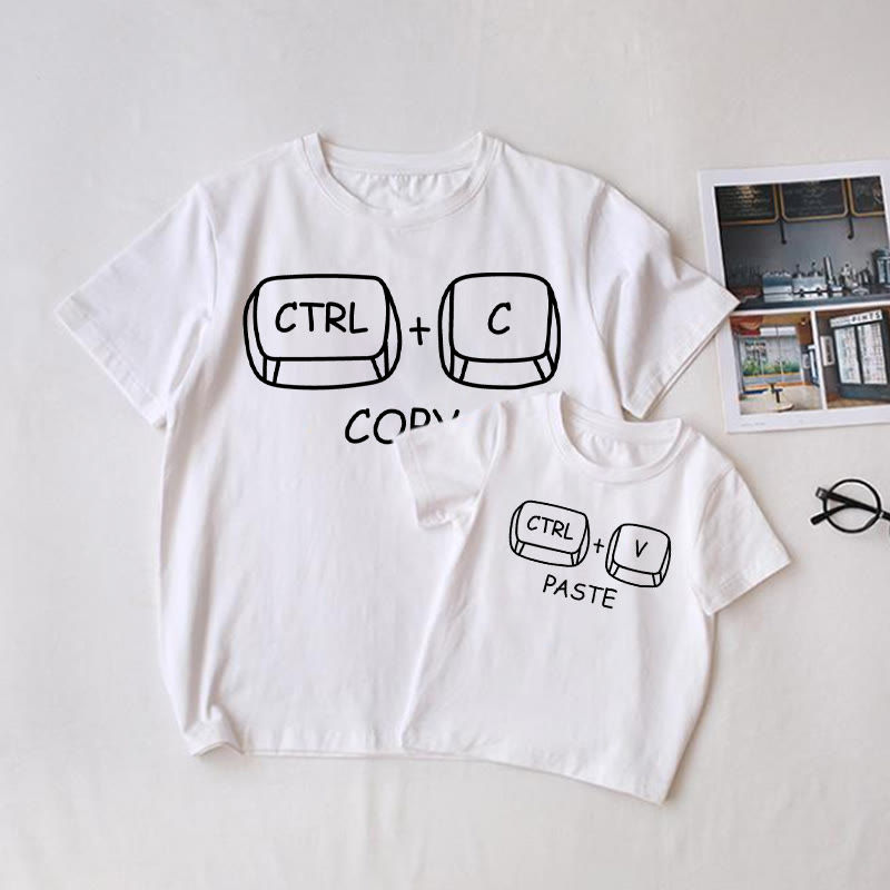 Ctrl+Cでコピー/Ctrl+Vで貼り付け　ベビーホワイトファミリーお揃いTシャツ - 白 - 大人用Tシャツ: XL - image 1