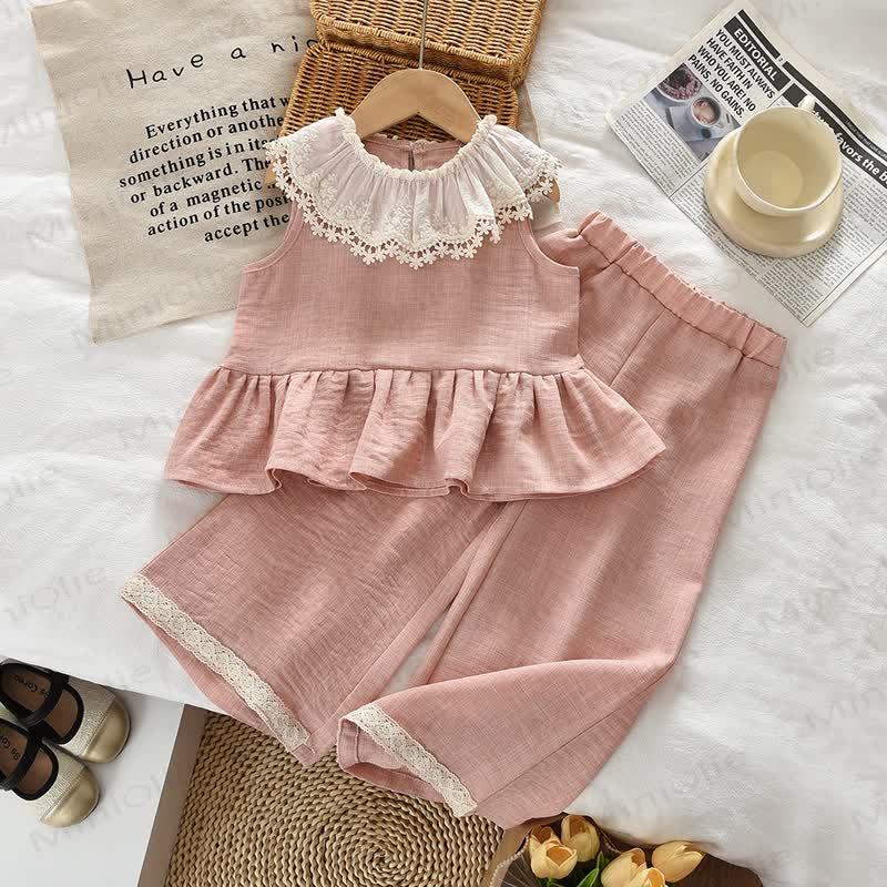 幼児用女の子向けピンクレースキャミソール＆パンツ2点セット - ピンク - 7歳 - image 1