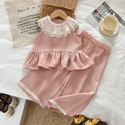 幼児用女の子向けピンクレースキャミソール＆パンツ2点セット - ピンク - 7歳 - image 1