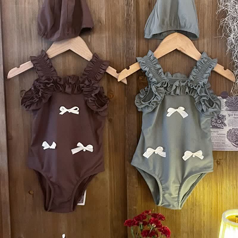 幼児用女の子フリルリボン水着 - 茶色 - 8-9T - image 1