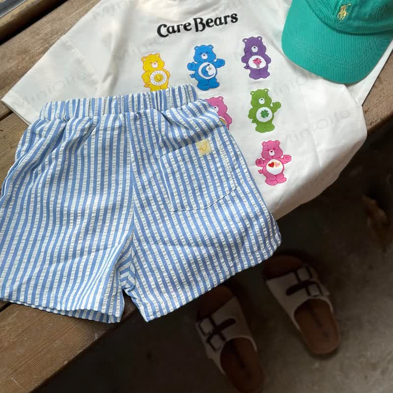 幼児用女の子ストライプチェック柄ショートパンツ - 青 - 6～7歳 - image 2