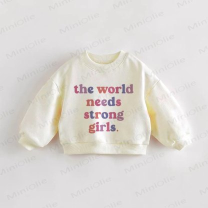 THE WORLD NEEDS STRONG GIRLS.ベビー・幼児用ベージュスウェットシャツ - クリーム - 3～5歳 - image 1