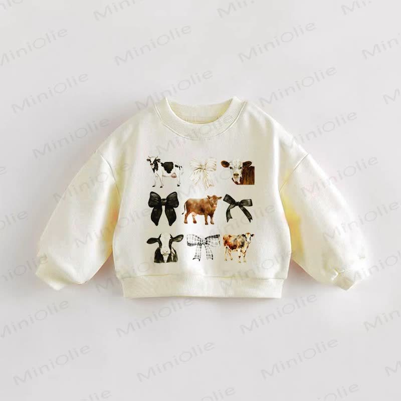 乳牛とリボン柄のベージュのベビー幼児用スウェットシャツ - クリーム - 3～5歳 - image 1