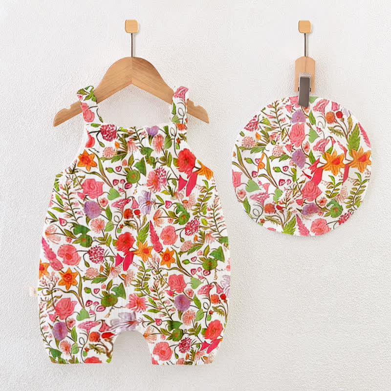 ベビー用スプリングレッド花柄ロンパース（帽子付き） - 赤 - 18～24ヶ月 - image 1