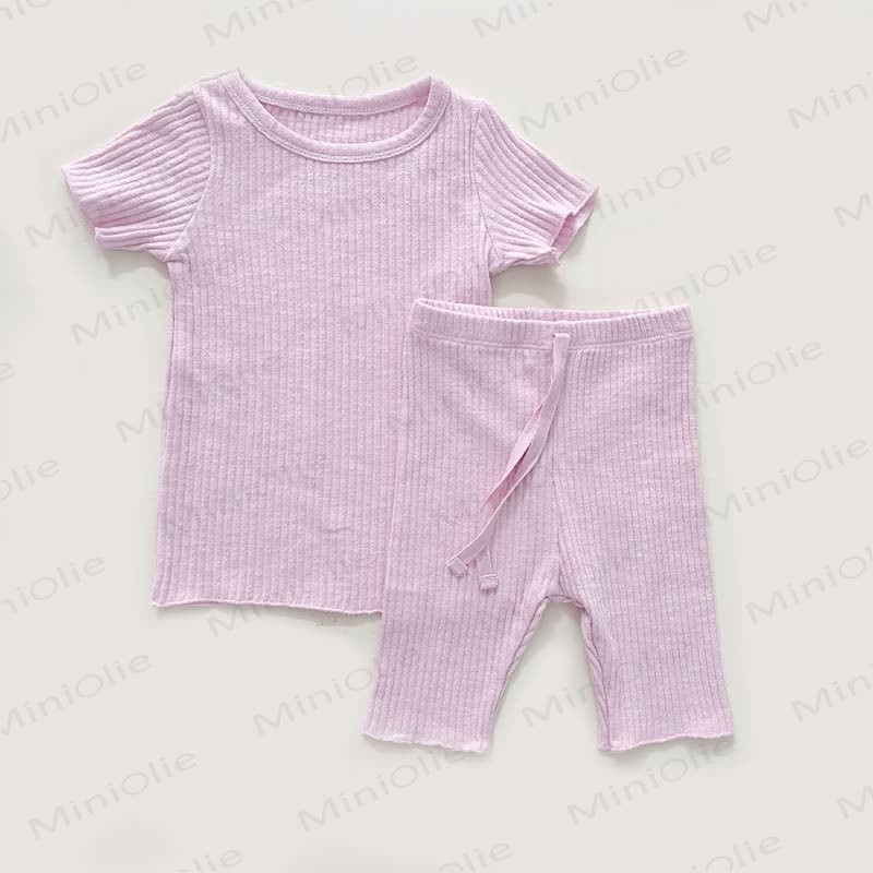 ベビー・幼児用無地リブ編みパジャマセット - ピンク - 4～5歳 - image 1