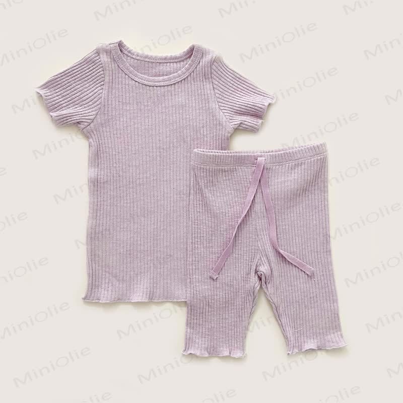 ベビー・幼児用無地リブ編みパジャマセット - 紫 - 4～5歳 - image 2