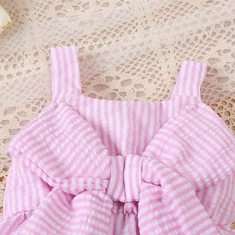 ベビーガールズ用ピンクストライプリボンベスト＆ショートパンツセット - image 3
