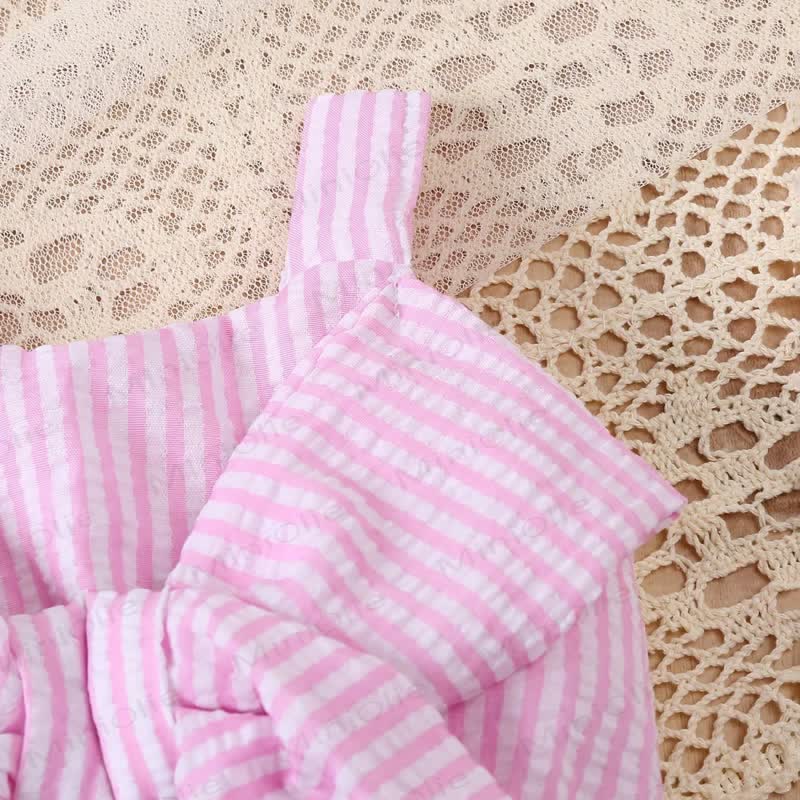 ベビーガールズ用ピンクストライプリボンベスト＆ショートパンツセット - image 4