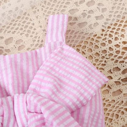 ベビーガールズ用ピンクストライプリボンベスト＆ショートパンツセット - image 4