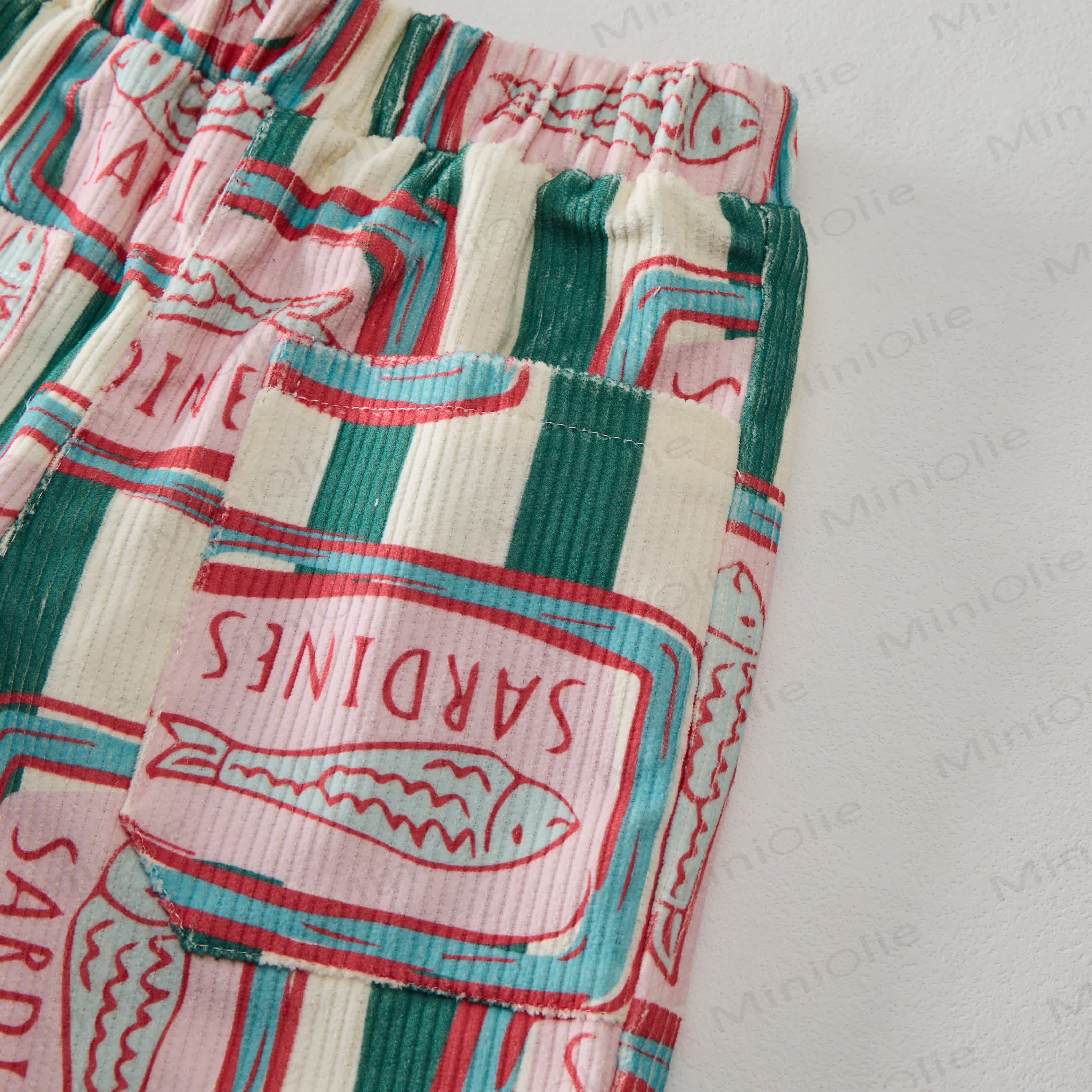 ベビー幼児用缶詰イワシグリーン縦縞コーデュロイパンツ - image 2