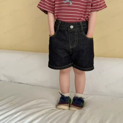 Pantaloncini aus デニム、eine Einheit mit elastischem Stoff in Vita per Bambini Piccoli - ネロ - 10-11J - image 3