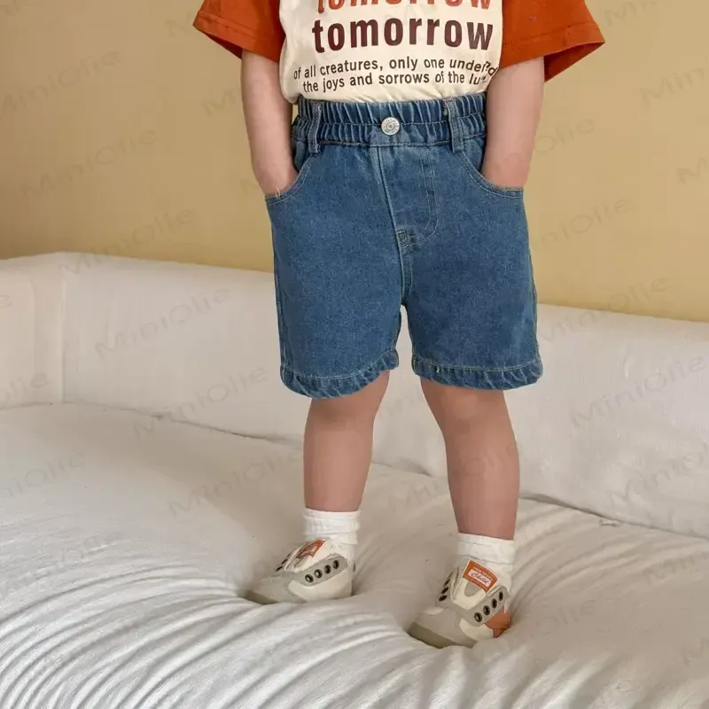 Pantaloncini aus デニム、eine Einheit mit elastischem Stoff in Vita per Bambini Piccoli - 青 - 10-11J - image 2