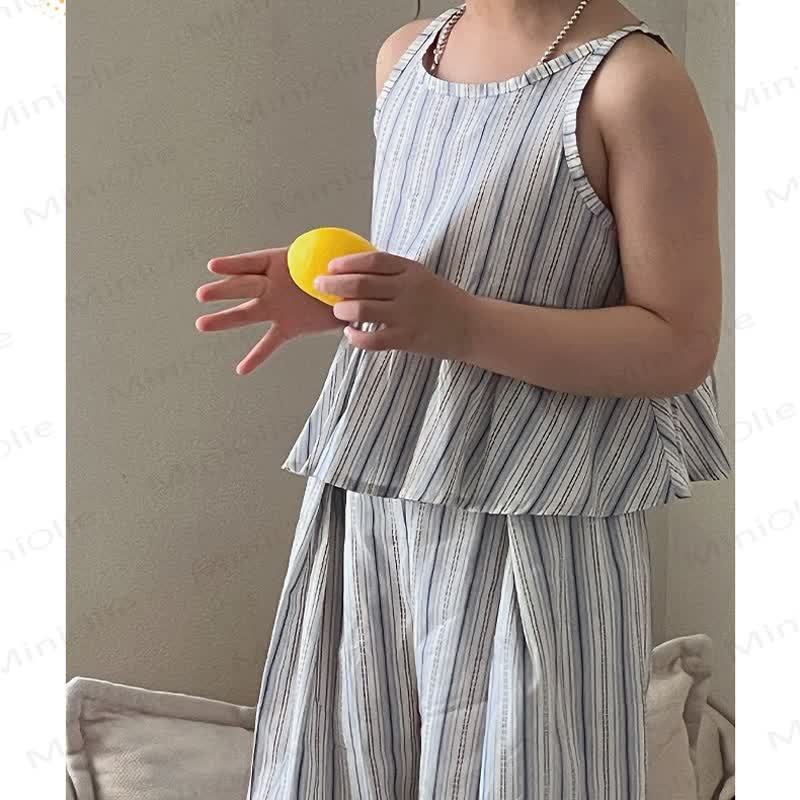 幼児用女の子向け夏物ストライプフリルベスト＆パンツセット - image 3