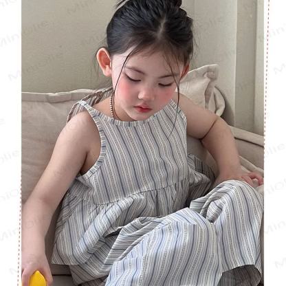 幼児用女の子向け夏物ストライプフリルベスト＆パンツセット - image 4