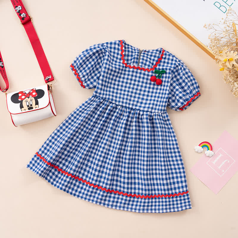 幼児用女の子向け夏用ギンガムチェック柄チェリーパッチDress - 青 - 4～5歳 - image 1