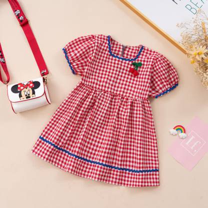幼児用女の子向け夏用ギンガムチェック柄チェリーパッチDress - 赤 - 4～5歳 - image 2