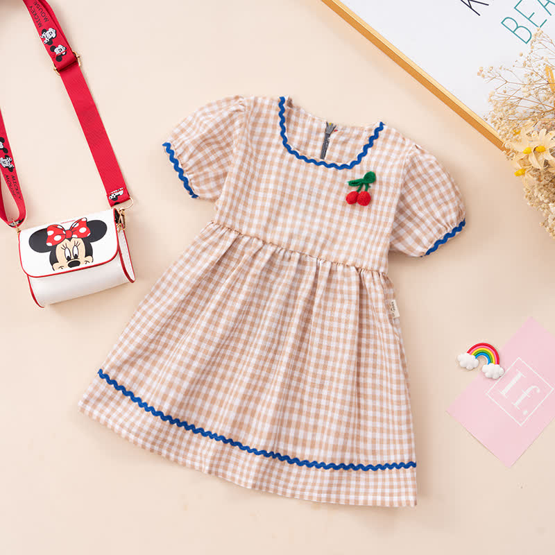 幼児用女の子向け夏用ギンガムチェック柄チェリーパッチDress - ベージュ - 4～5歳 - image 6