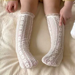 幼児用女の子向けグレーニットボディスリボンDressまたはレースソックス - 白い靴下 - 6～7歳 - image 5