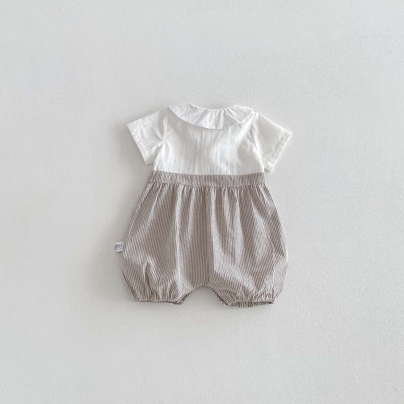 ベビー用蝶ネクタイ付きストライプロンパース - image 3