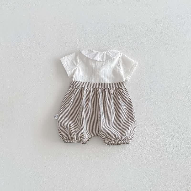 ベビー用蝶ネクタイ付きストライプロンパース - image 3