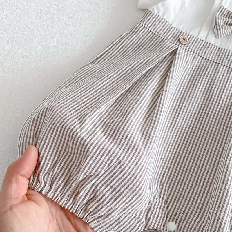 ベビー用蝶ネクタイ付きストライプロンパース - image 4