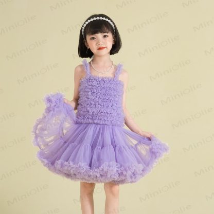 幼児用女の子レースプリンセスノースリーブふんわりDress - 紫 - 6～7歳 - image 4