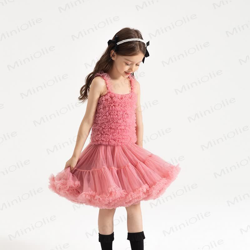 幼児用女の子レースプリンセスノースリーブふんわりDress - 赤 - 6～7歳 - image 5