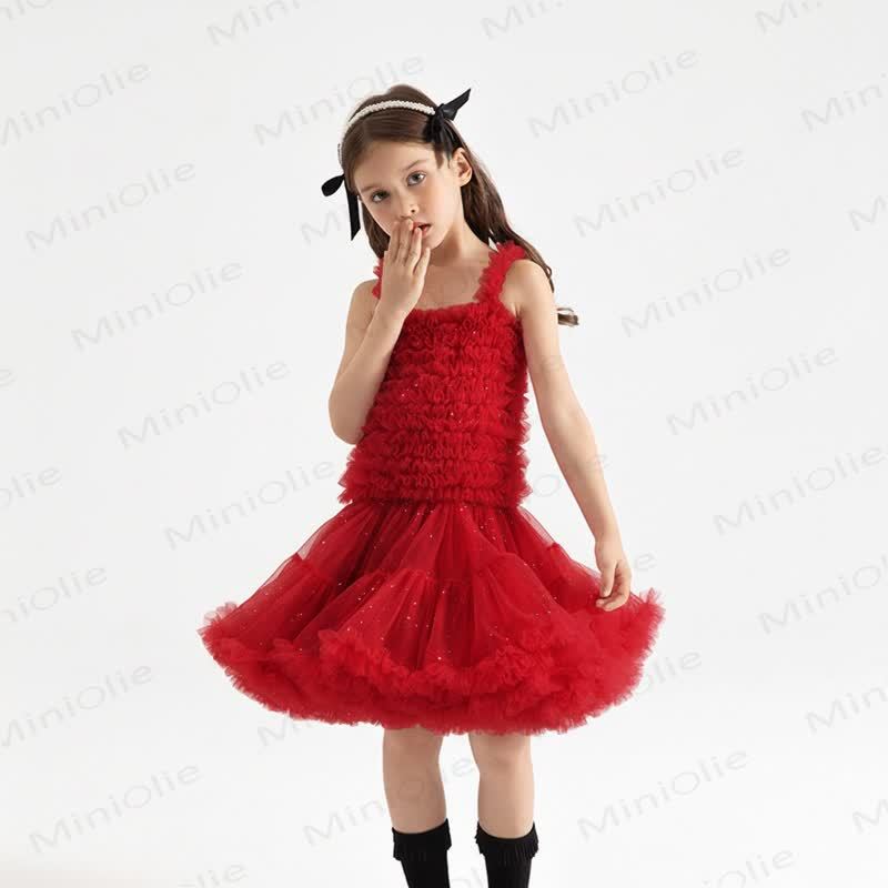 幼児用女の子レースプリンセスノースリーブふんわりDress - ワイン - 6～7歳 - image 8