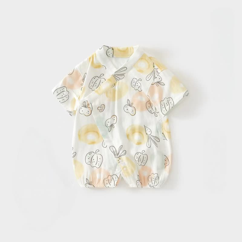 ベビー用ホワイトフルーツ/野菜/食べ物柄サマーラップフロントロンパース - パンプキン - 15-22M - image 2