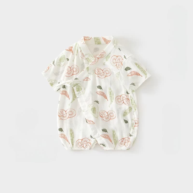 ベビー用ホワイトフルーツ/野菜/食べ物柄サマーラップフロントロンパース - イチジク - 15-22M - image 1