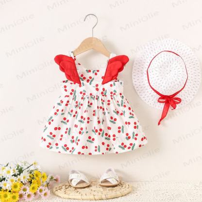 ベビーガール用コットンノースリーブDress（帽子付き） - 赤 - 2～3歳 - image 3
