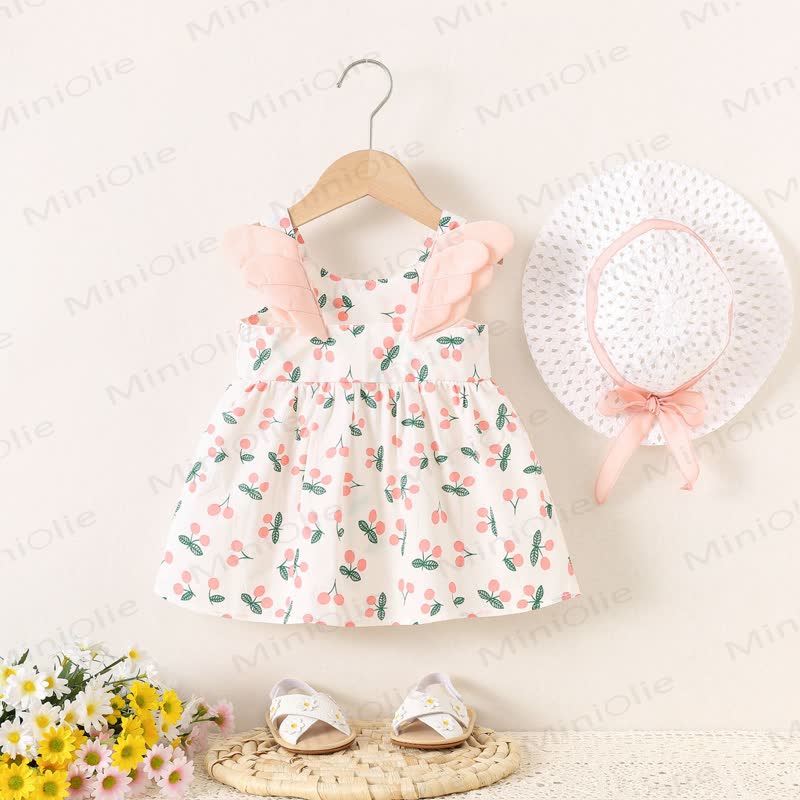 ベビーガール用コットンノースリーブDress（帽子付き） - ピンク - 2～3歳 - image 1