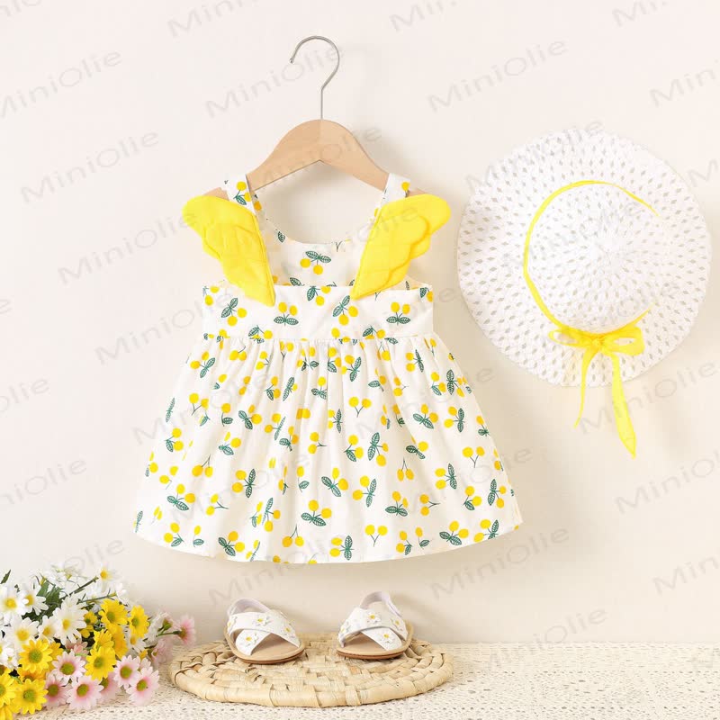 ベビーガール用コットンノースリーブDress（帽子付き） - 黄色 - 2～3歳 - image 2