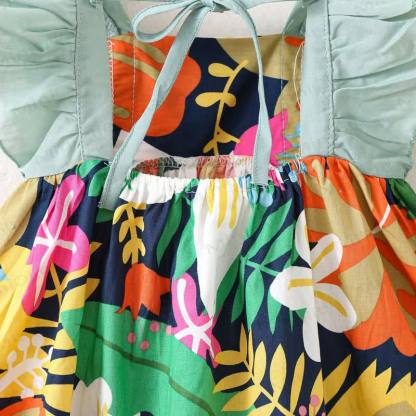 幼児用花柄コットンノースリーブDress（帽子付き） - image 5