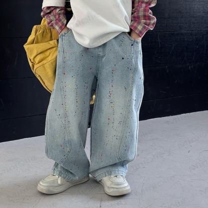 幼児男の子用春物コットンデニムパンツ - 青 - 12～13歳 - image 1