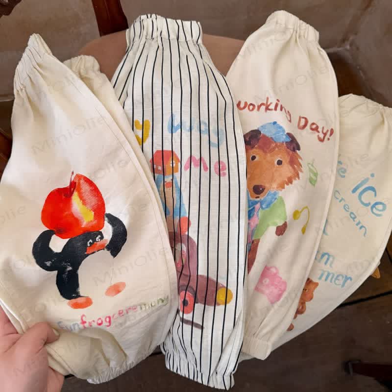 幼児用コットン製アニマルフードストライプ柄カジュアルパンツ - image 1