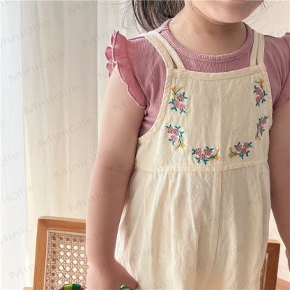 幼児用女の子用コットン花柄ベージュロンパース - ベージュ - 6～7歳 - image 2