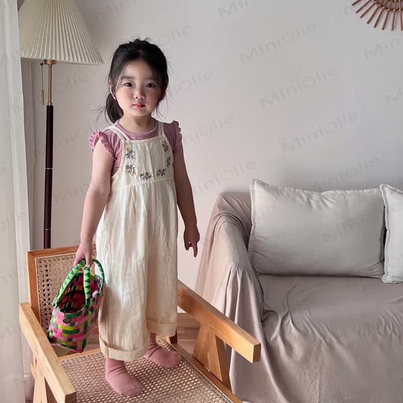 幼児用女の子用コットン花柄ベージュロンパース - image 3