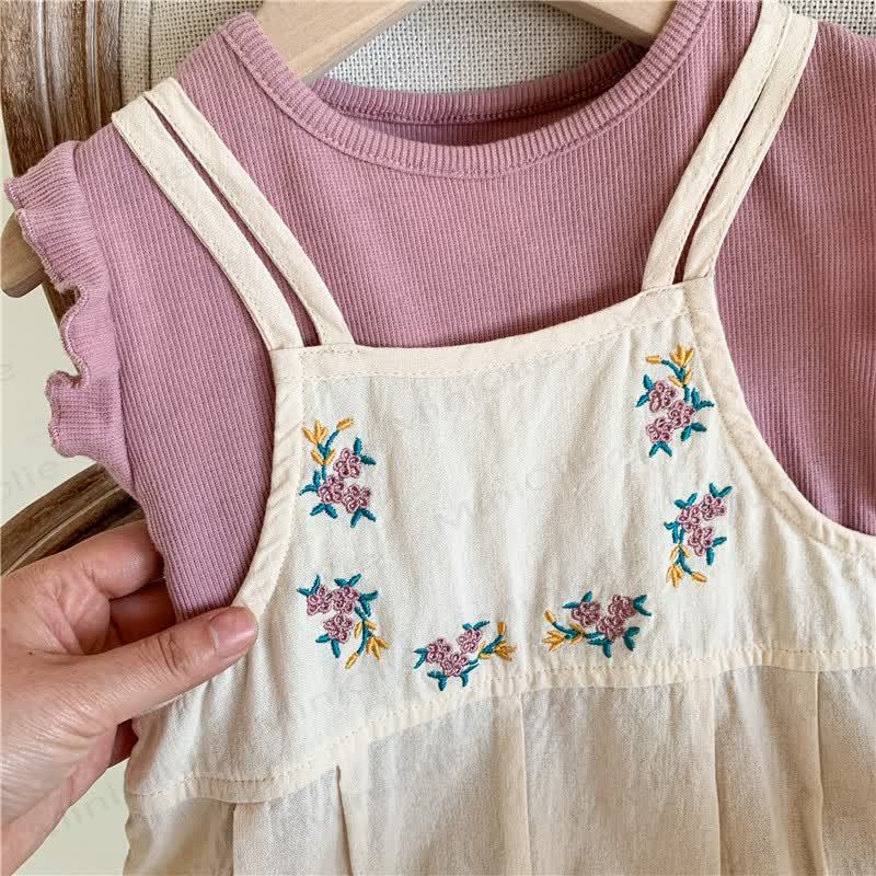 幼児用女の子用コットン花柄ベージュロンパース - image 5
