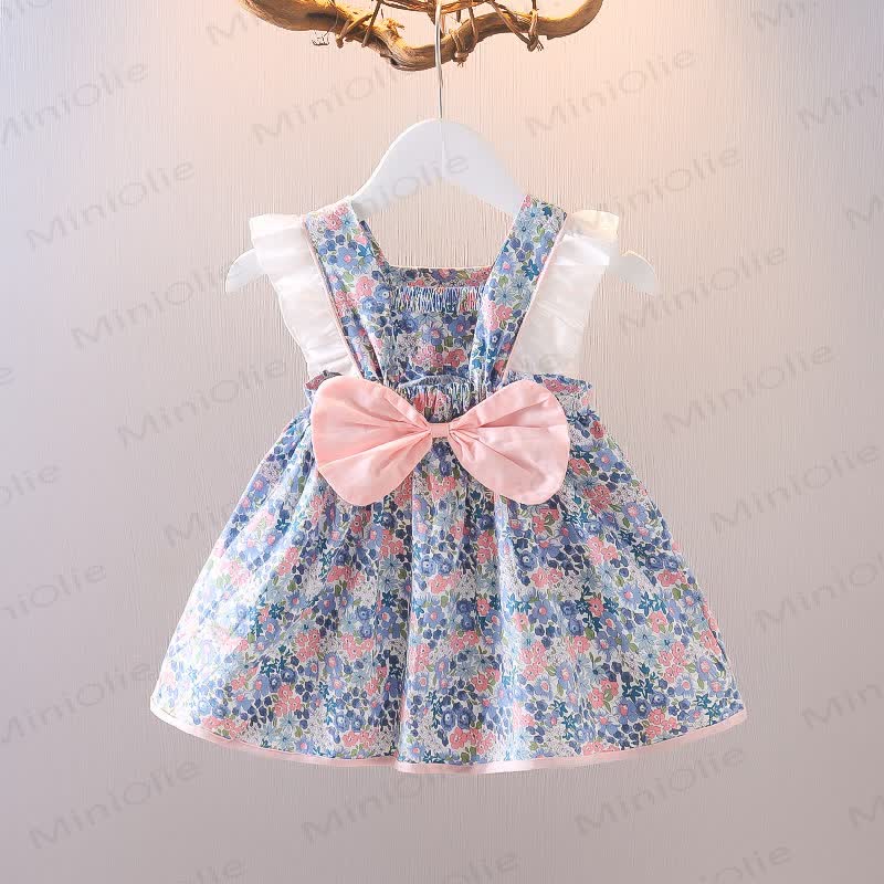 ベビー・幼児用女の子向けコットンリボン付き花柄ノースリーブDress - 青 - 3～4歳 - image 3